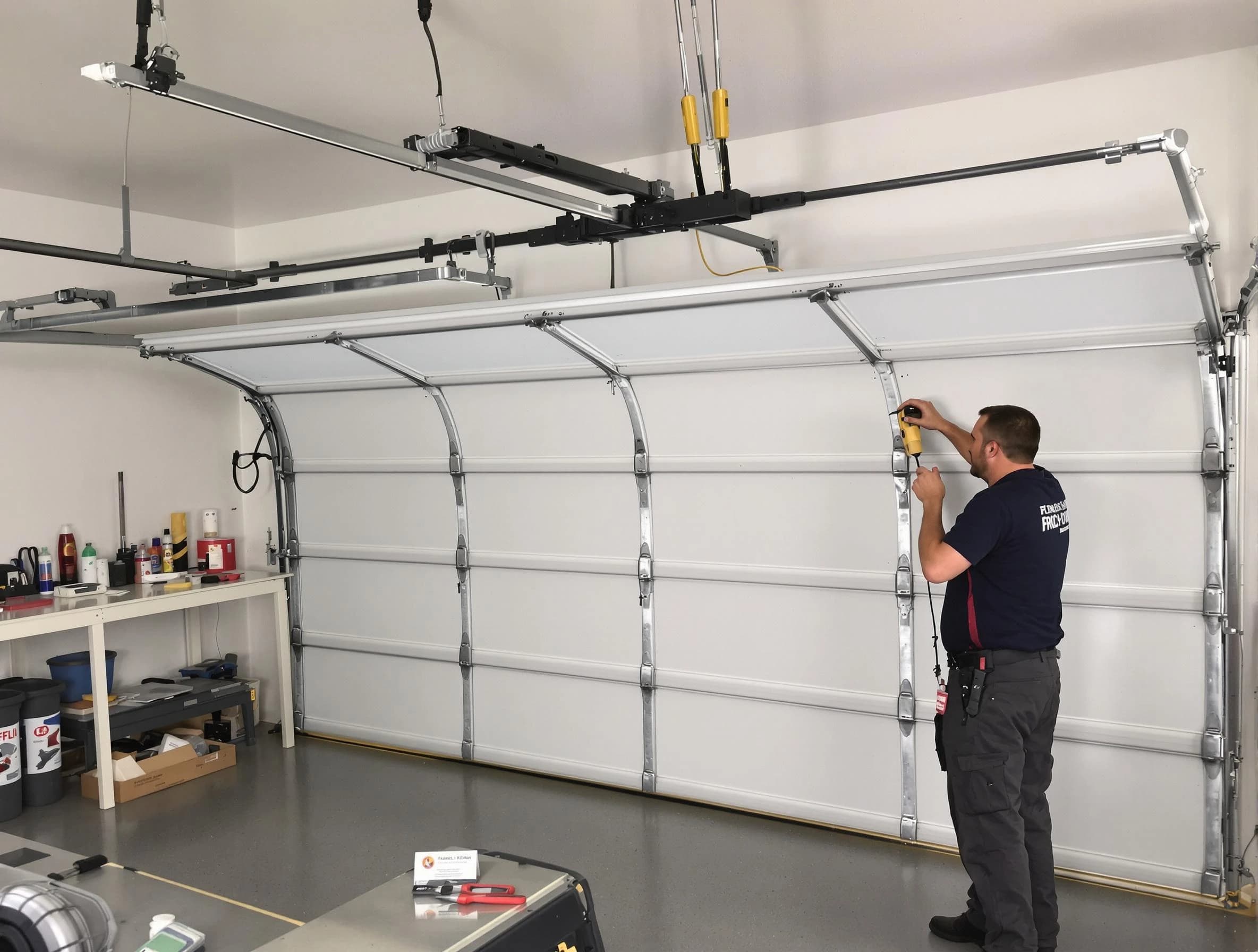Kaysville Garage Door Repair certified technician performing overhead door system repair in Kaysville