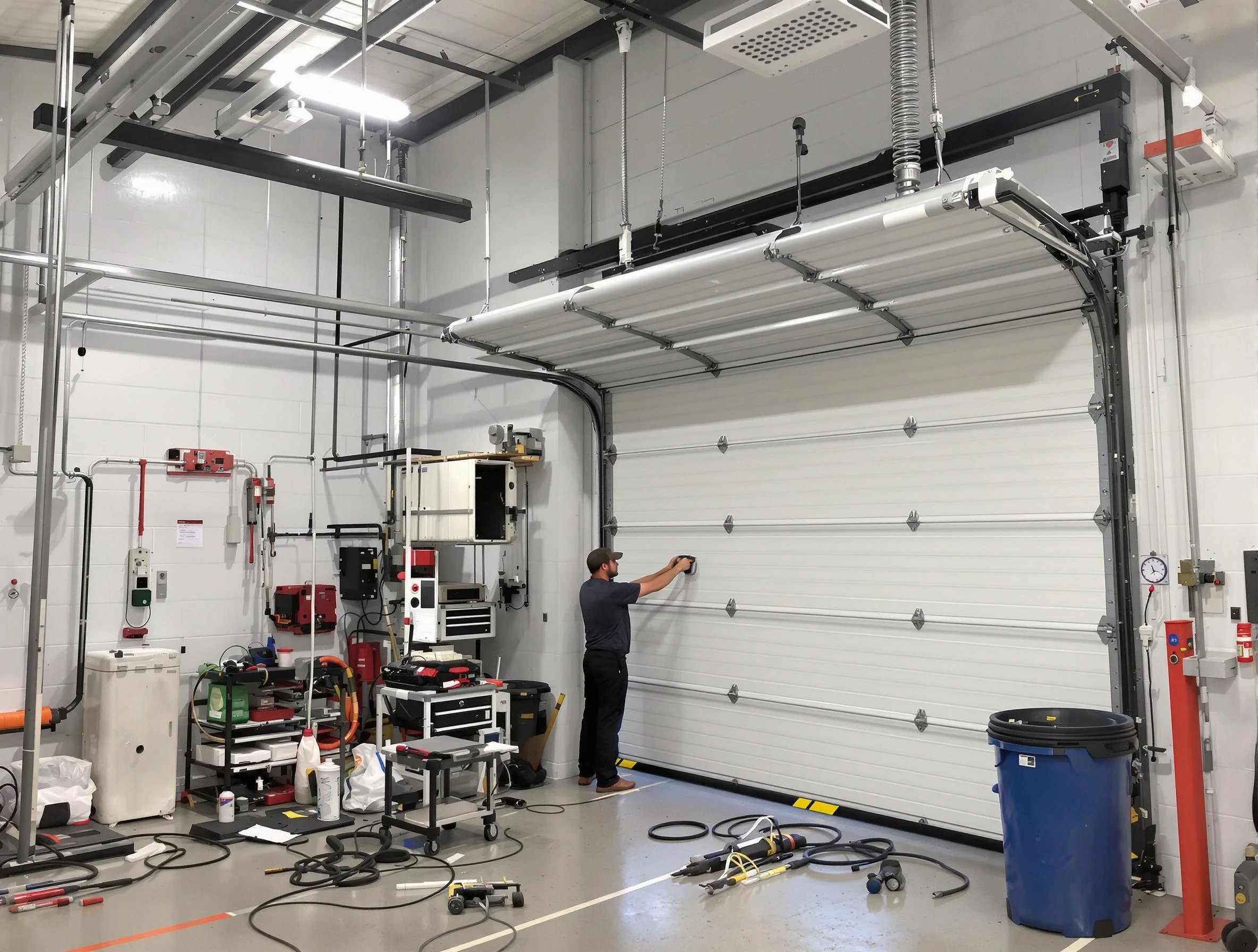 Kaysville Garage Door Repair certified technician performing commercial door repair at a Kaysville business facility