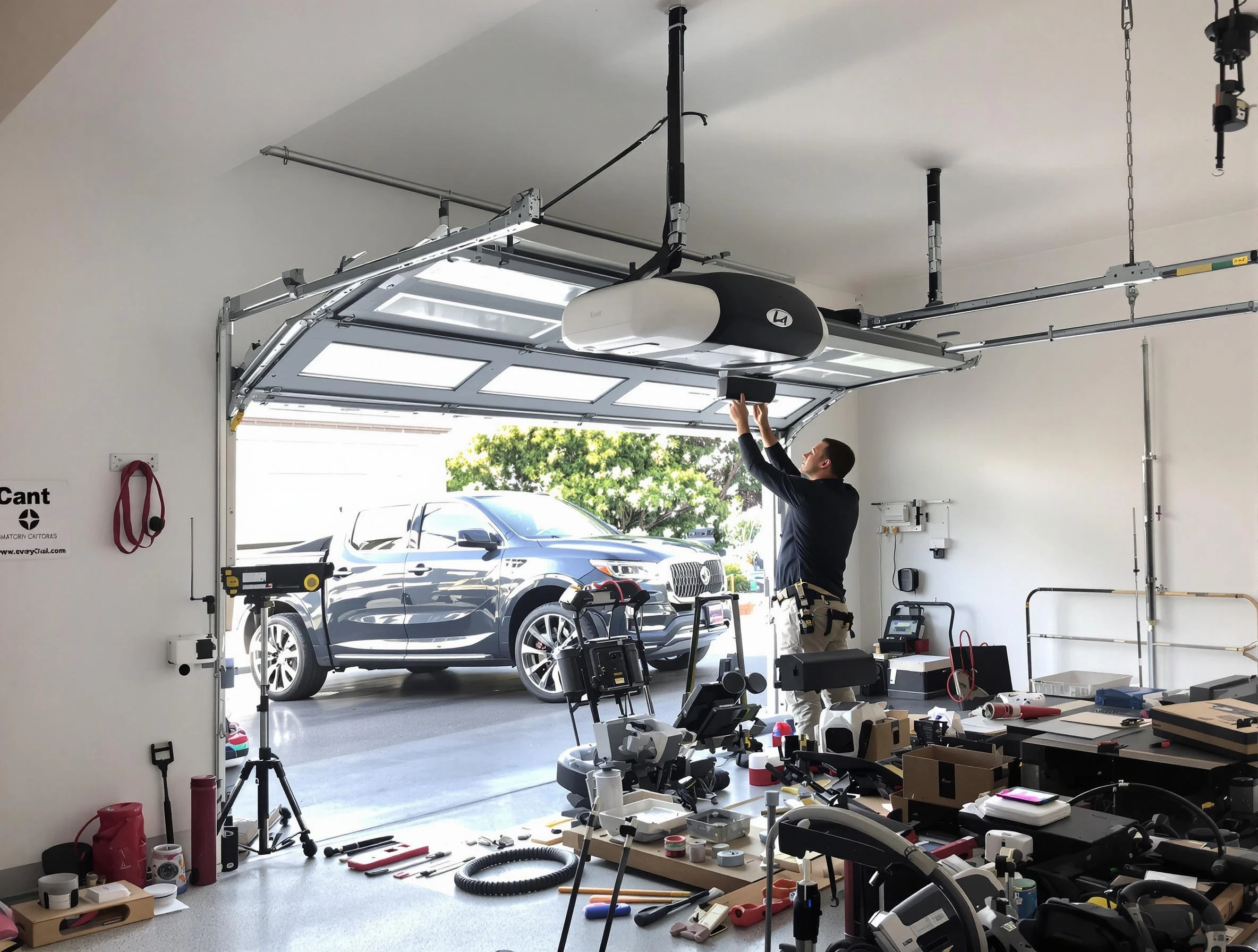 Kaysville Garage Door Repair specialist installing smart garage door opener system in Kaysville home