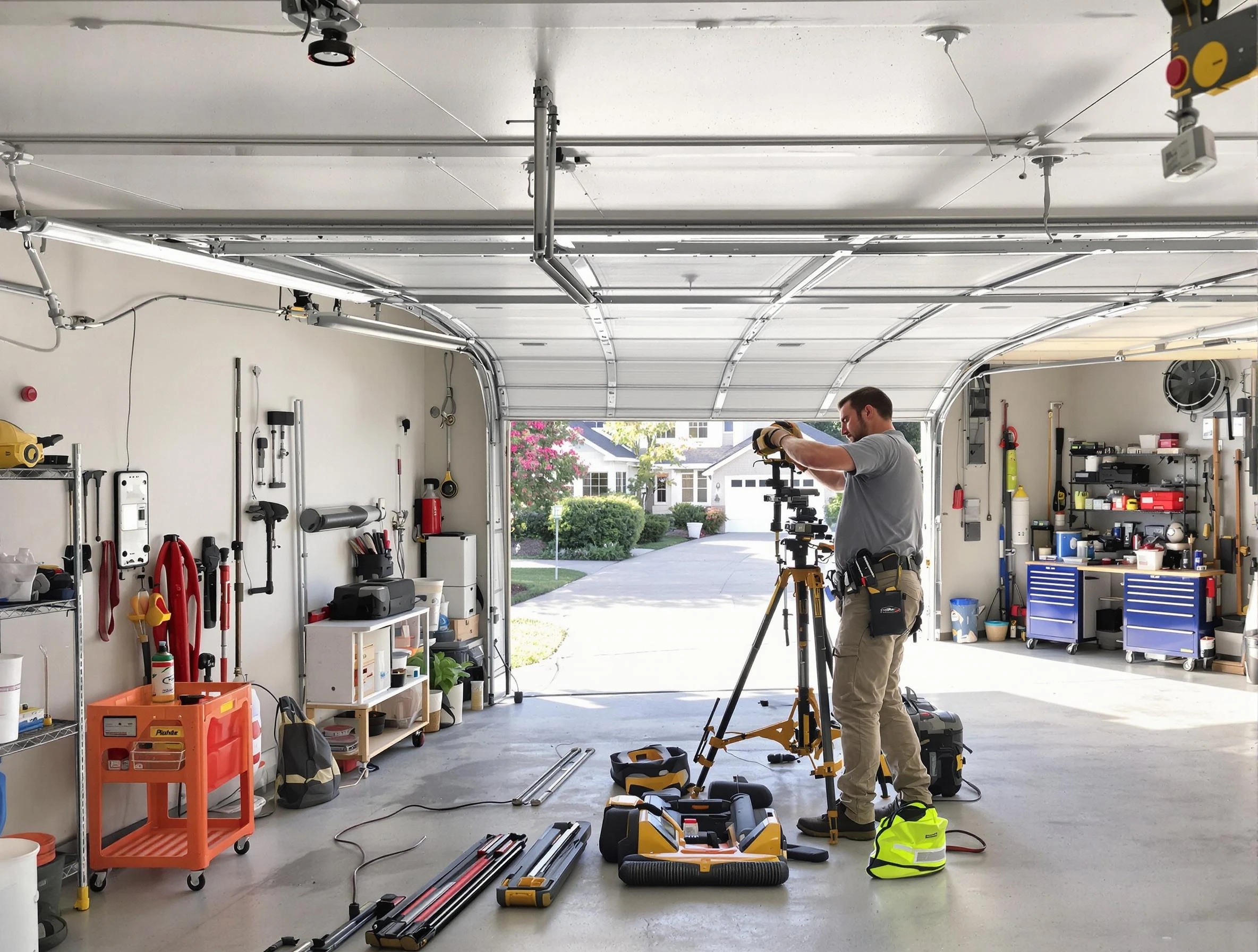 Kaysville Garage Door Repair specialist performing laser-guided track alignment in Kaysville
